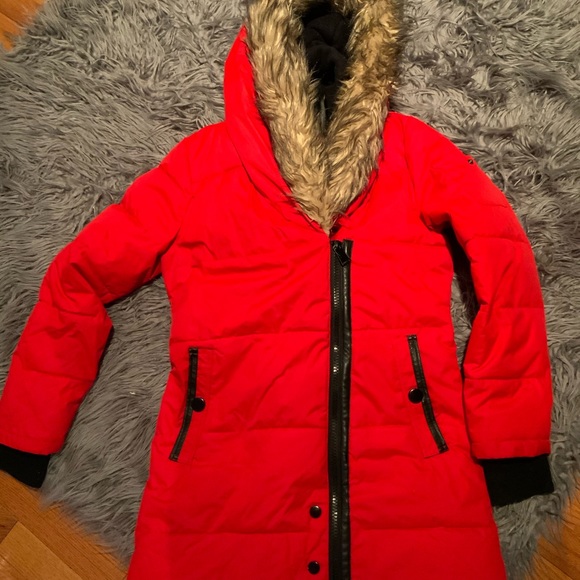 Red Double Zip Parka Puffer Jacket - Picture 6 of 8